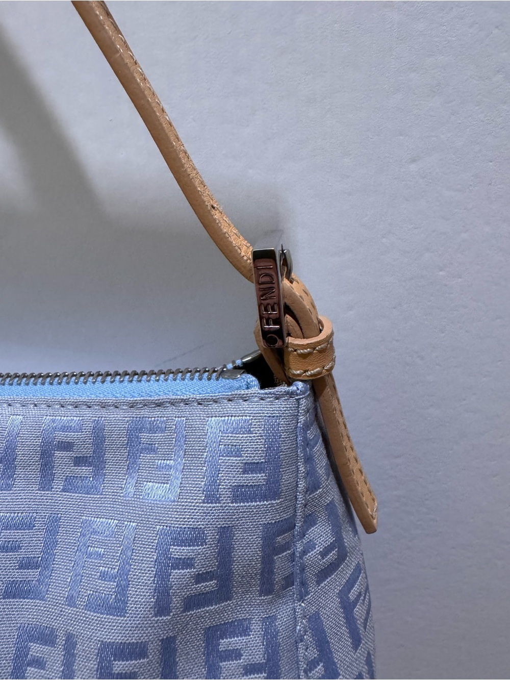 Fendi FF Zucchino Pochette Baby Blue Like New Vintage - Picture 7 of 8
